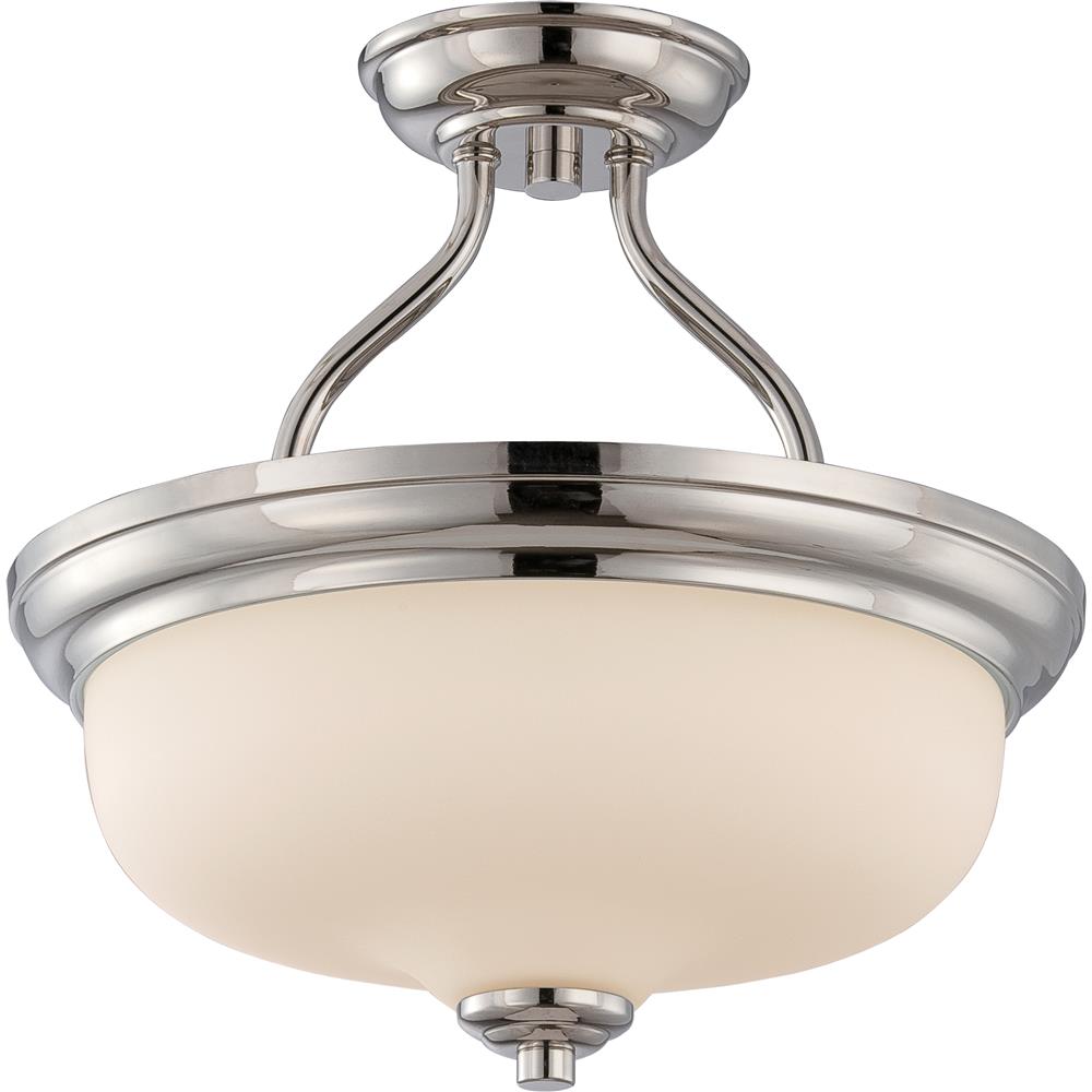 Nuvo Lighting 62/384  Kirk - 2 Light Semi Flush with Etched Opal Glass - LED Omni Included in Polished Nickel Finish